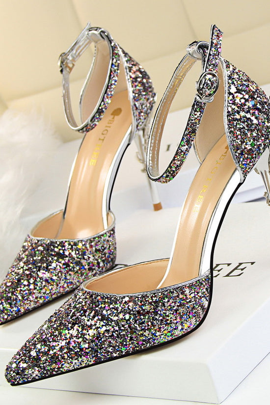 High metallic and sequined heels
