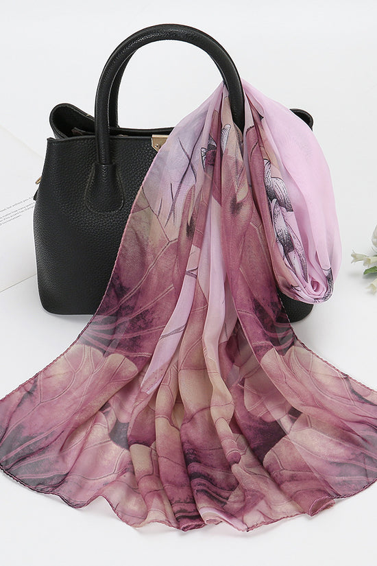 Thin Chiffon Lotus Pond Moonlight Printed Silk Scarf