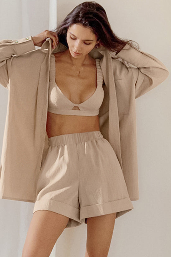 Cotton Silk Pajamas Three-piece Long-sleeved Nightgown Comfortable - Dana Fashion