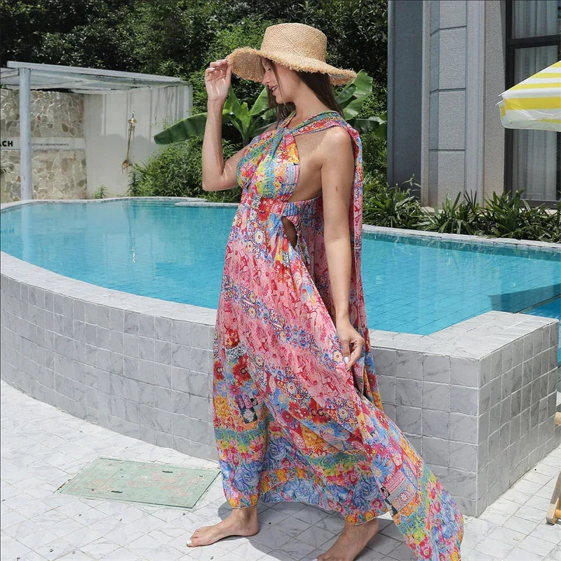 Women's Floral Large Hem Dress 2026 - Flowing A-Line Dress - DanaFashionstore