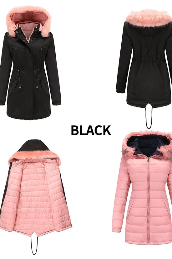 Double-sided Detachable Fur Collar Hat Quilted Parka