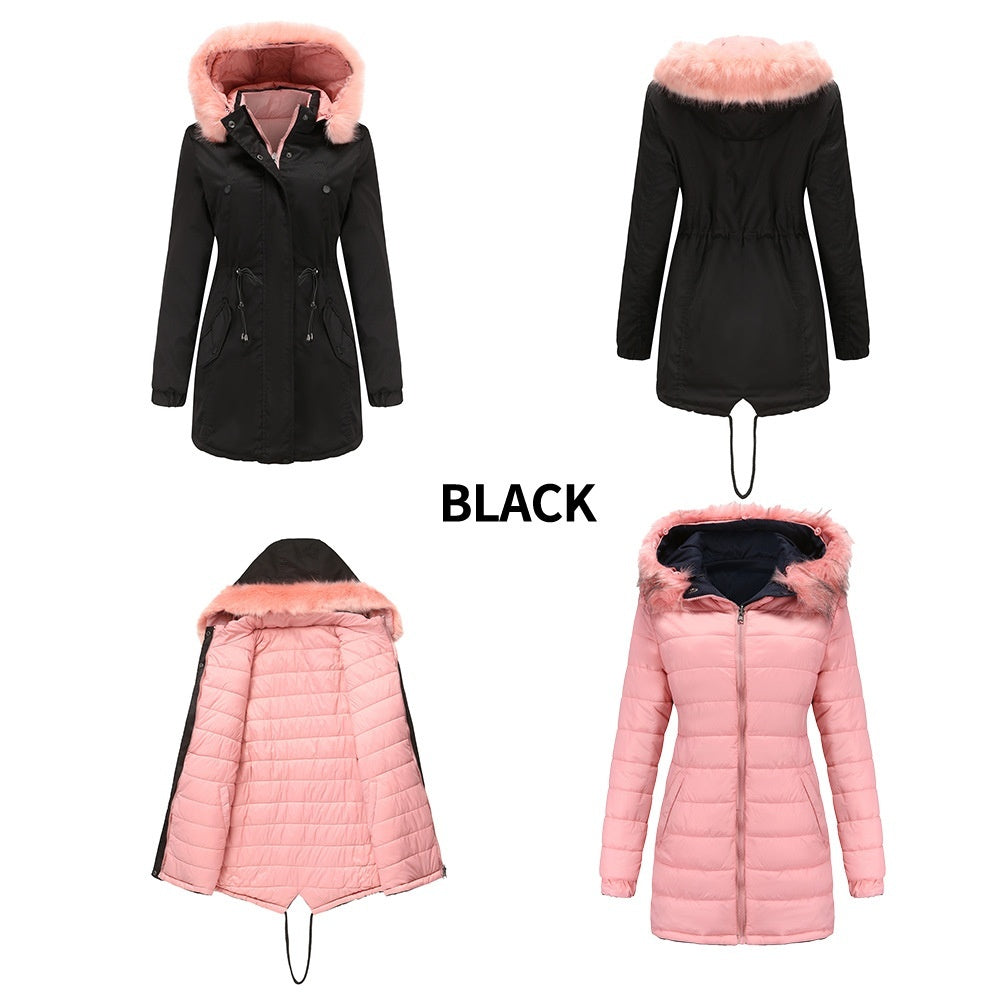 Double-sided Detachable Fur Collar Hat Quilted Parka