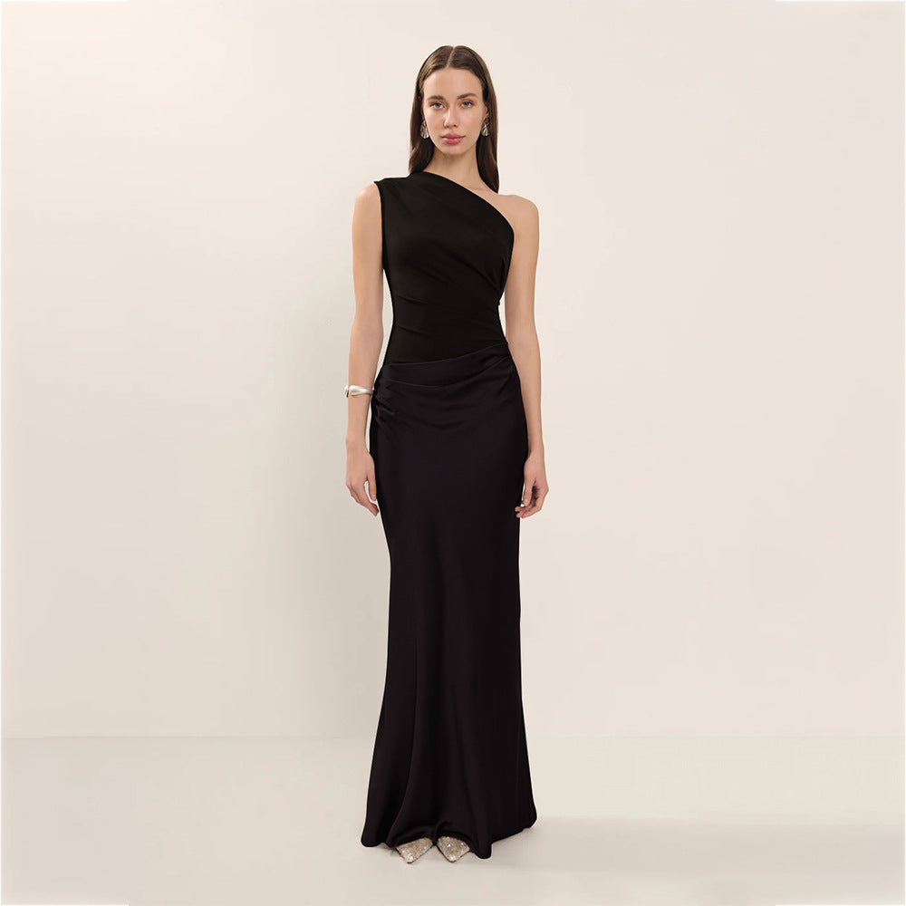 Satin Elegant Slim-fit One-shoulder Dress Sheath