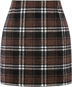 Women's High Waist Plaid Tight Pencil Wool Mini Skirt