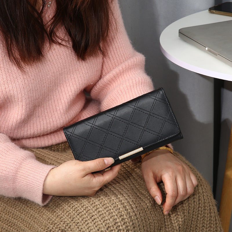 Women's Embroidery Thread Rhombus Clutch Wallet Large Capacity - Dana Fashion