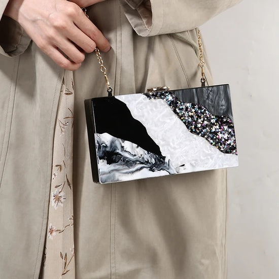 Acrylic hand dinner dress bag Luxury Marble Phone Clutch - Dana Fashion