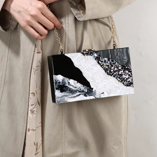 Acrylic hand dinner dress bag Luxury Marble Phone Clutch - Dana Fashion
