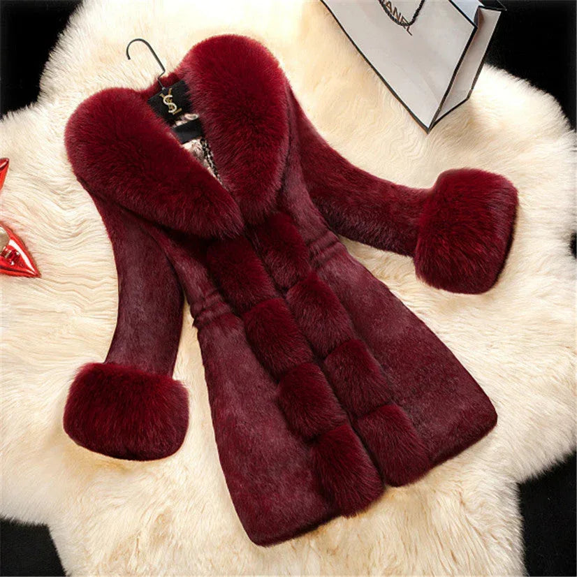 High-end Female Rabbit Fur Coat In The Long Section Of The Oversized Fox Fur Collar Coat New Fur - DanaFashionstore