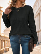 Women Plain Collar Rib Knit Casual Basic T-Shirt Blouse - DanaFashionstore