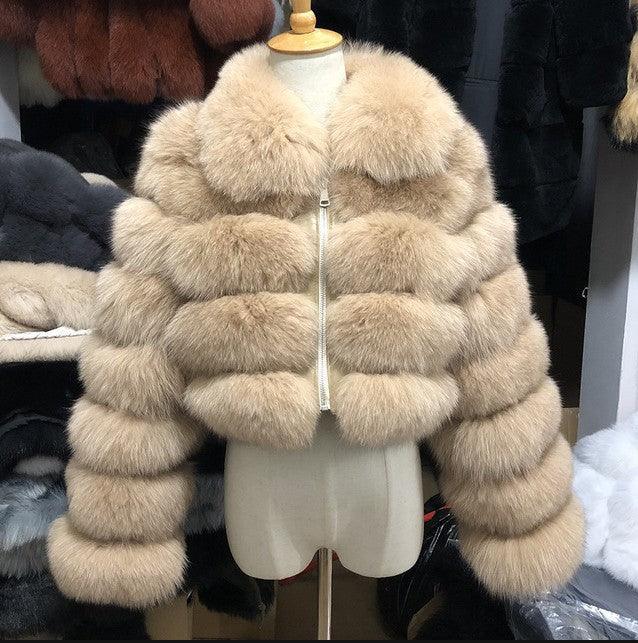 Women's Fur Coat Fox Fur Stitching Short Lapel Long Sleeve Coat - DanaFashionstore