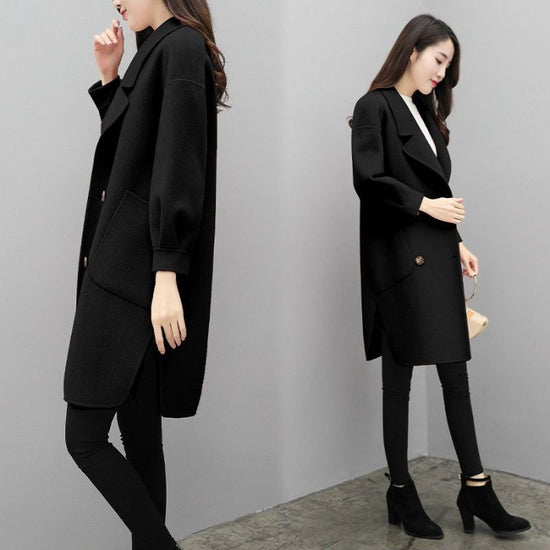 Purple Woolen Coat Women's Mid-length Lantern Sleeve