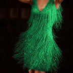 New Women's Deep V Sexy Pencil Fringe Dress