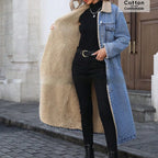 Womens Loose, Long, Fleece-lined Cotton Denim Jacket - DanaFashionstore