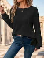 Women Plain Collar Rib Knit Casual Basic T-Shirt Blouse - DanaFashionstore