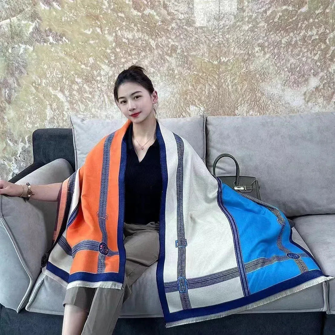 Korean Style Contrast Color Artificial Cashmere Scarf Women's New Winter - DanaFashionstore