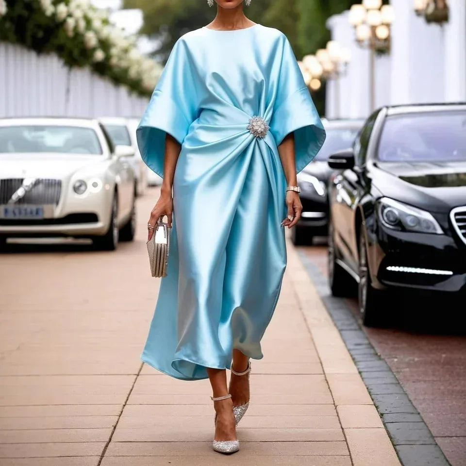 Elegant Flower Beads Satin Dress 2026 - Commuting Professional Dress - DanaFashionstore