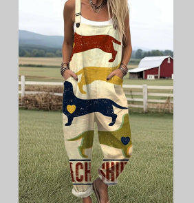 Women's Digital 3D Printing Buttons Casual Suspender Trousers Suspenders