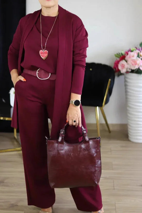 Round Neck Long Sleeve Top Belt Comfortable Blouse And Pants - DanaFashionstore
