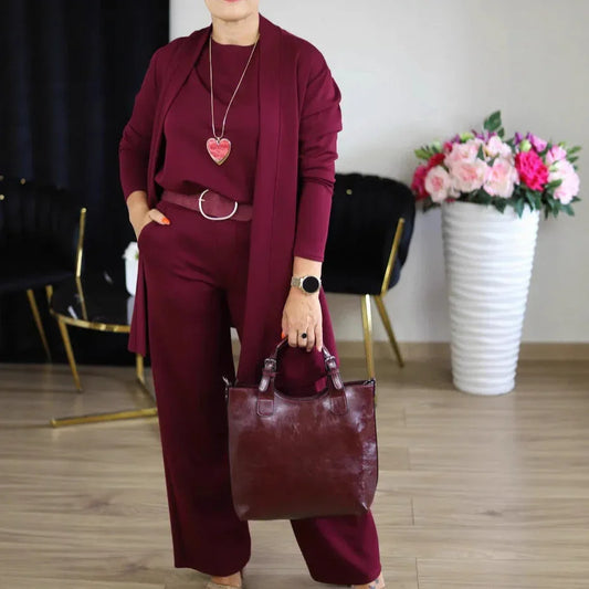 Round Neck Long Sleeve Top Belt Comfortable Blouse And Pants - DanaFashionstore