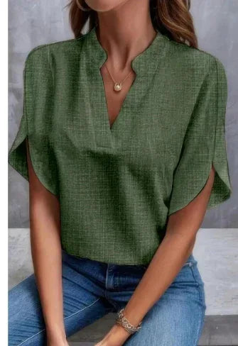 Summer Short-sleeved Chiffon Shirt New V-neck Shirt Women's Casual Versatile Clothing - DanaFashionstore