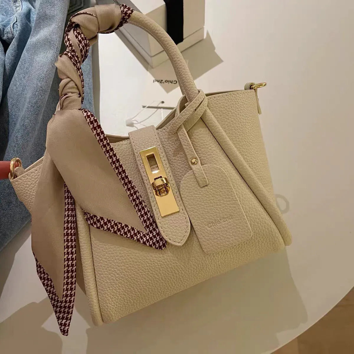 Litchi Pattern Soft Leather Portable Tote Bag - DanaFashionstore