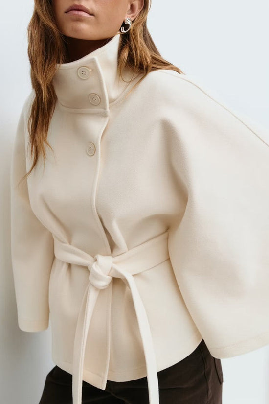 Winter High Neck Batwing Sleeve Coat With Belt Fashion Loose Elegant Button Top Trench Coat For Women Clothing