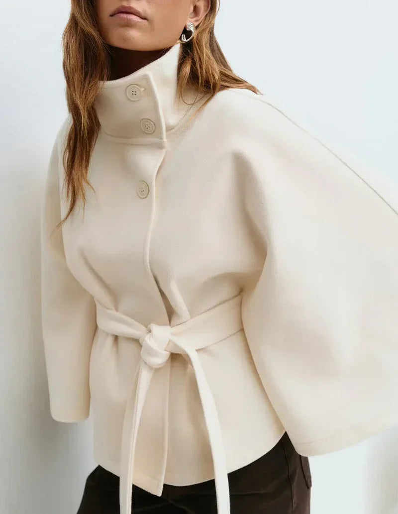 Winter High Neck Batwing Sleeve Coat With Belt Fashion Loose Elegant Button Top Trench Coat For Women Clothing - DanaFashionstore
