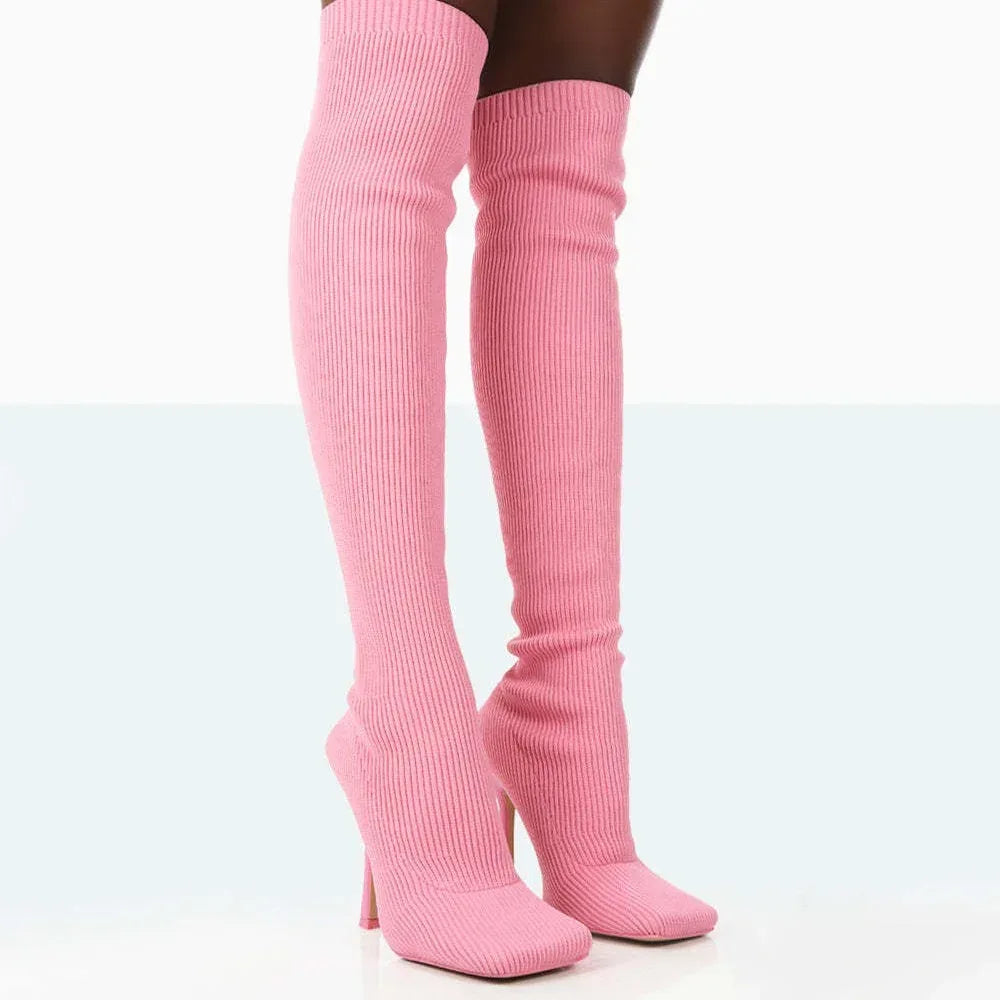 Europe And The United States Foreign Trade Large Size High With Fine Heel Stretch Boots Female - DanaFashionstore