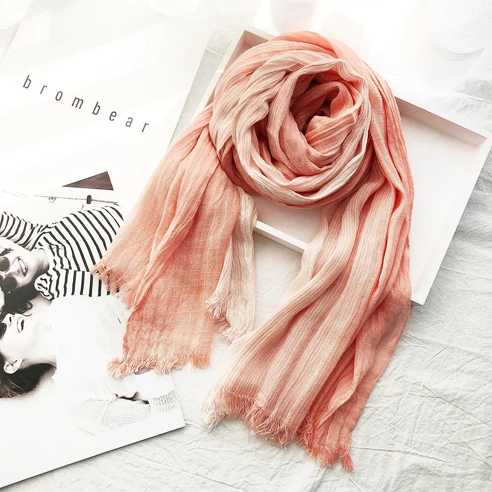Women's Striped Cotton And Linen Scarf Shawl - DanaFashionstore