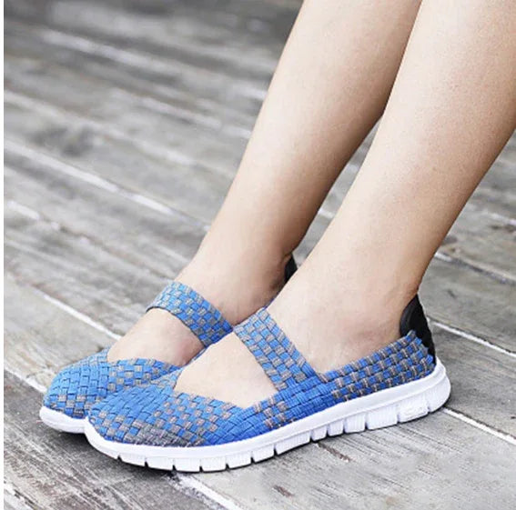 Lightweight flat shoes explosion models wishy elastic band hand-woven shoes women's single shoes large size flat bottom mother shoes factory straight - DanaFashionstore