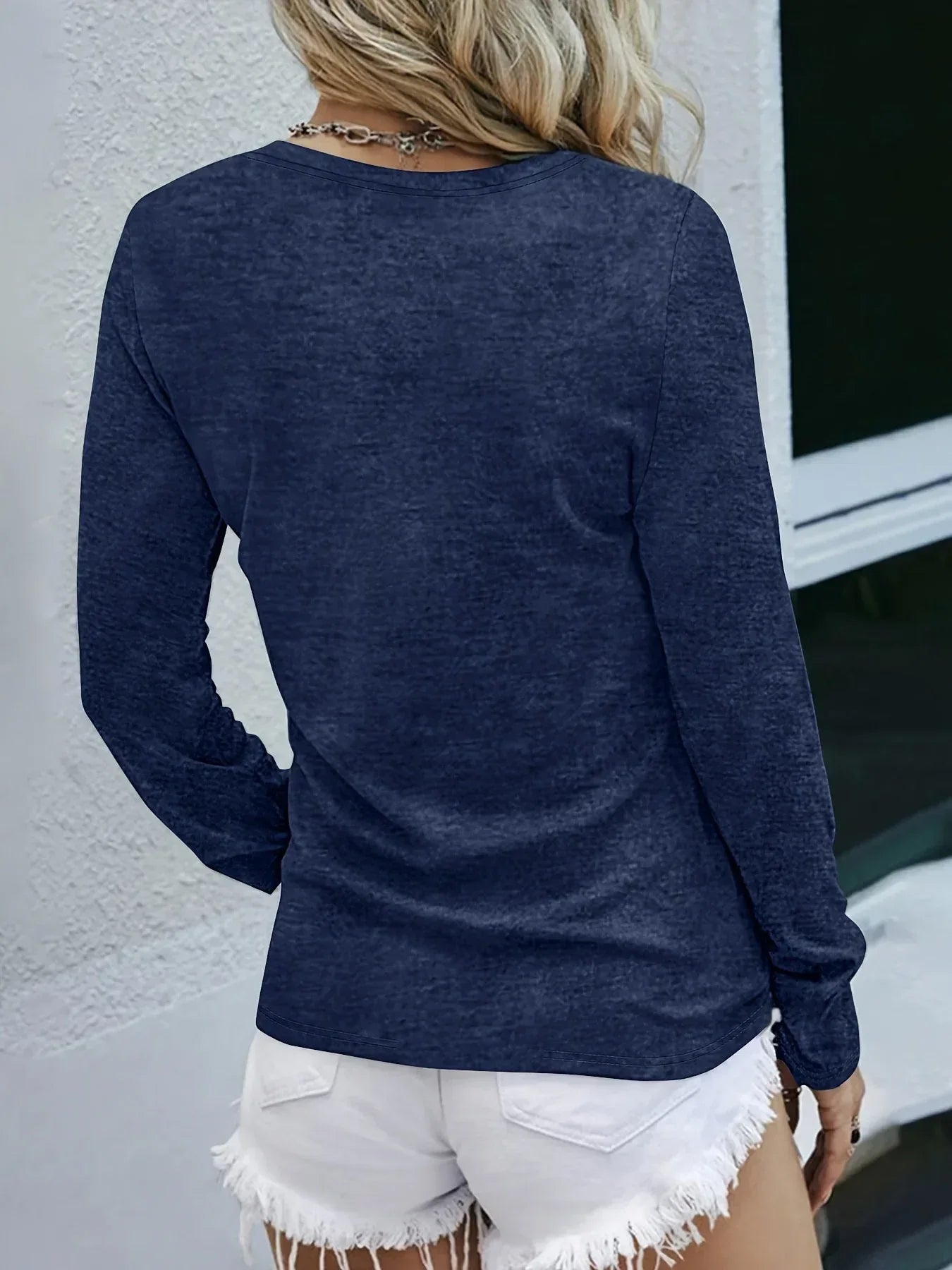 Long Sleeve Geometric-Pattern Ruched Bust Crew Neck T-Shirt - DanaFashionstore
