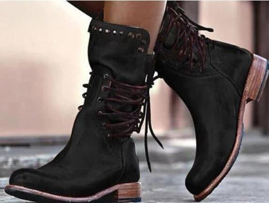 Studded low heel rider boots