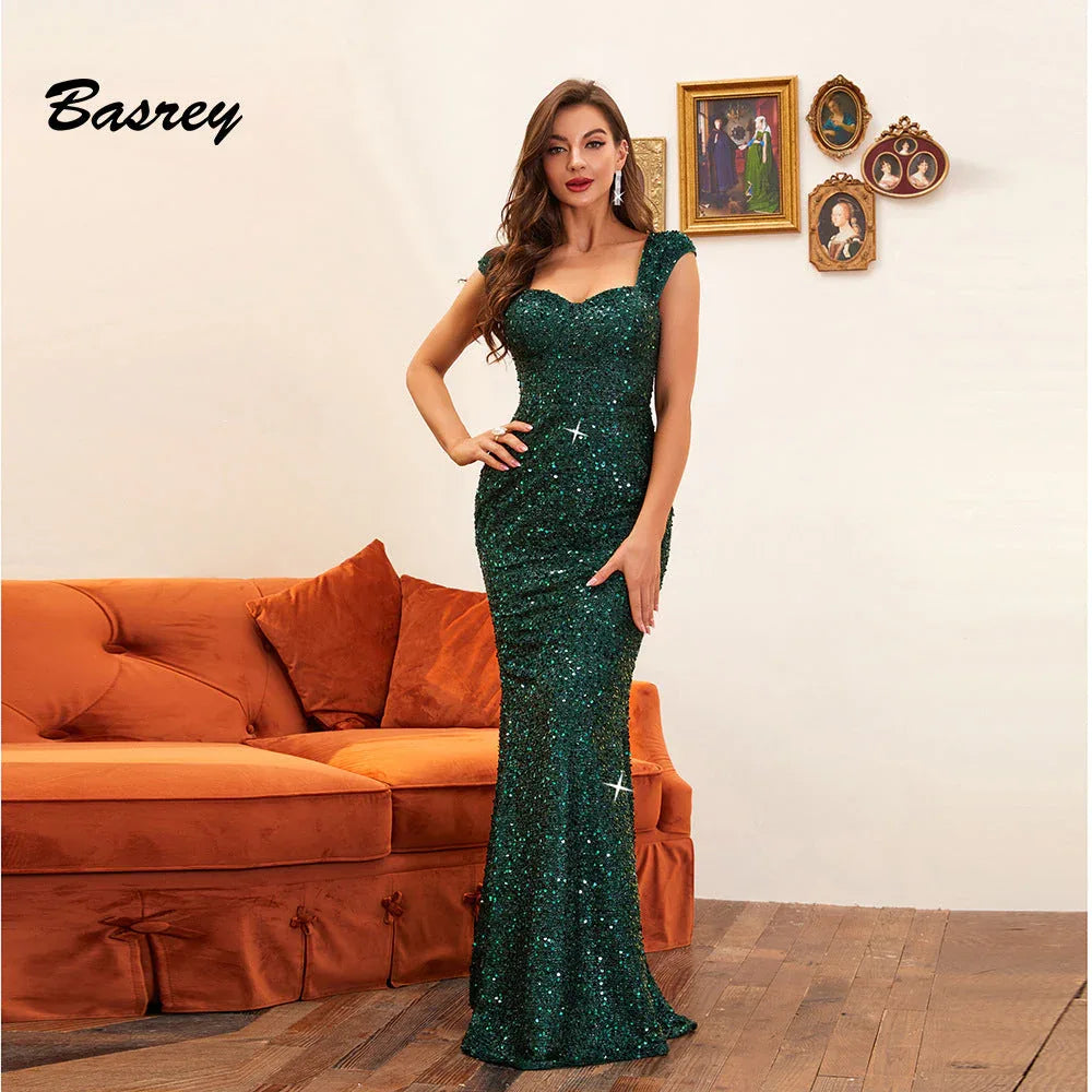 Sequin Sling Mid Waist Party Evening Dress Long Mop Dress - DanaFashionstore