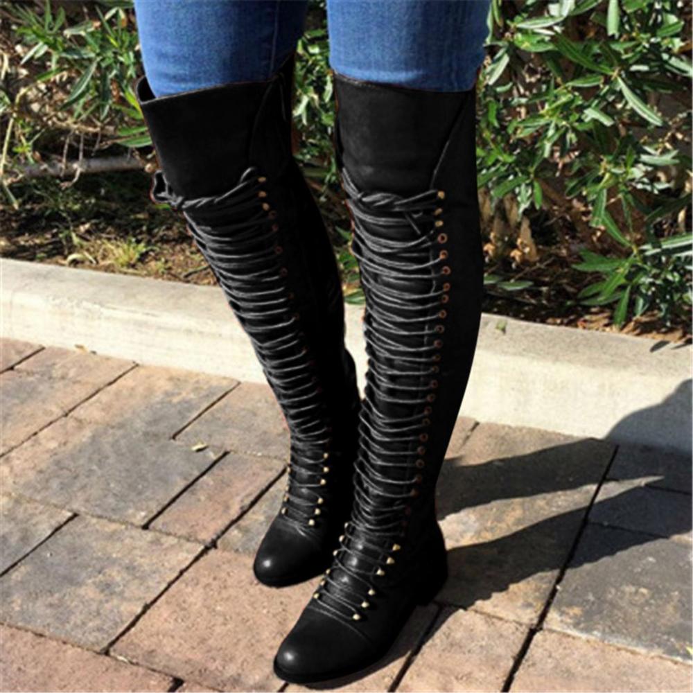Women's solid color lace-up boots