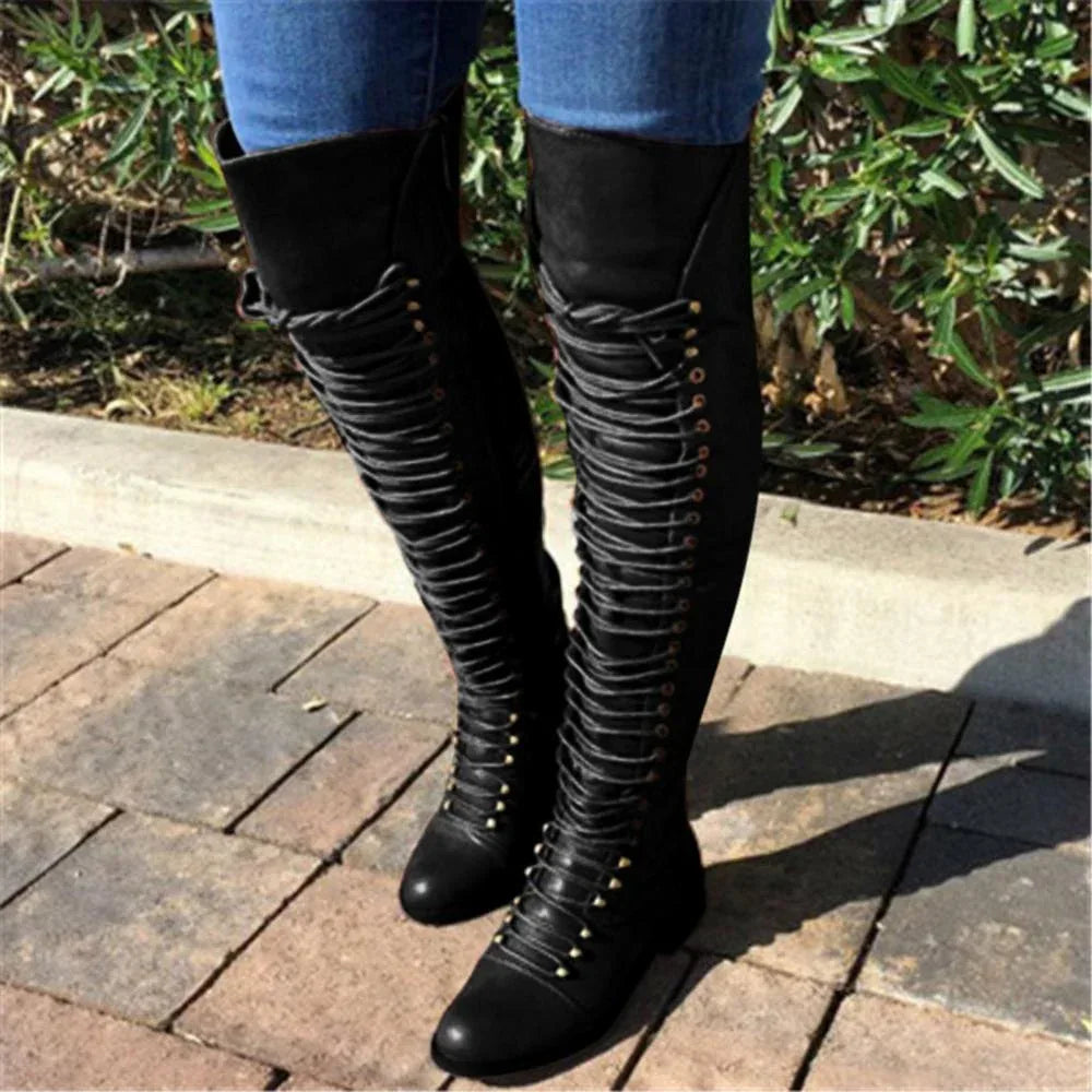 Women's solid color lace-up boots - DanaFashionstore
