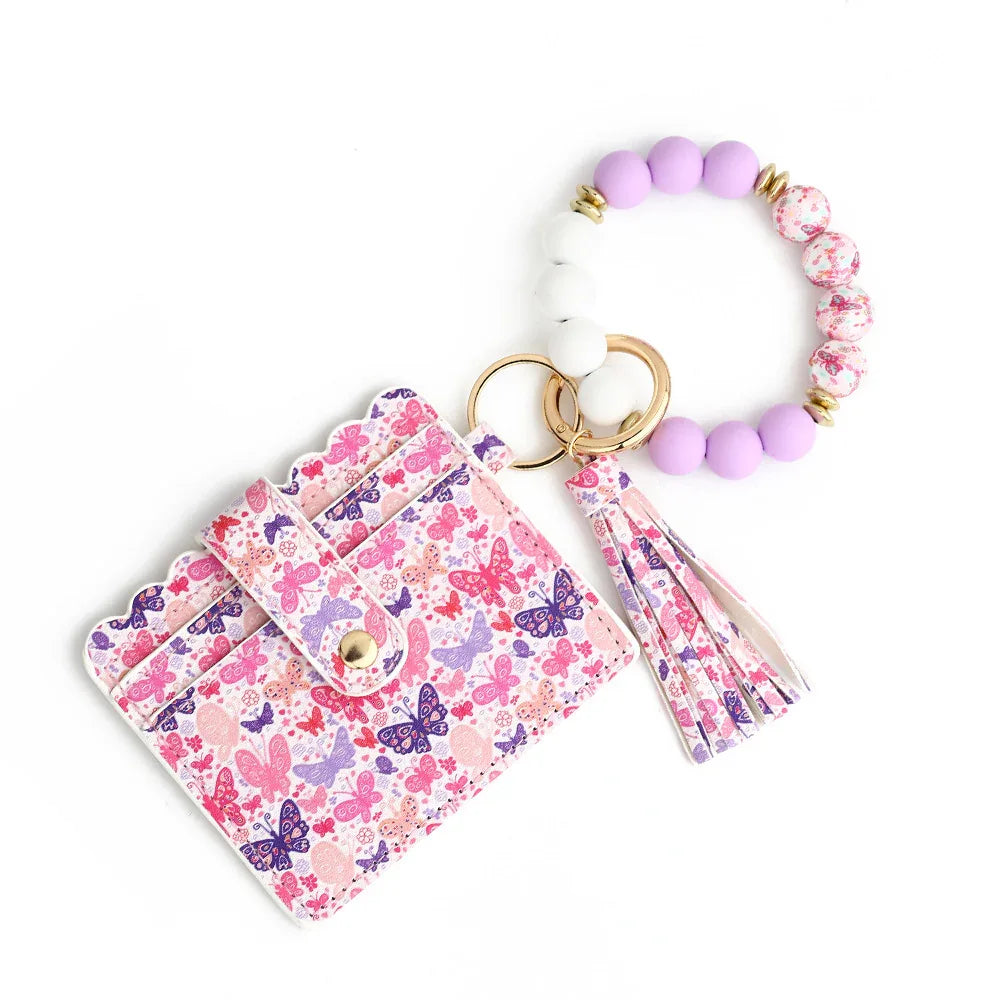 Love Polyurethane Card Holder Silica Gel Key Chain European And American Printed Silicone Beads Bracelet Women's Wallet - DanaFashionstore