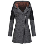 Women Warm Slim Full Zipper Coat Thick Woolen Coat Female Fall Winter Windbreaker Hooded Diagonal Zipper Women's Clothing - DanaFashionstore