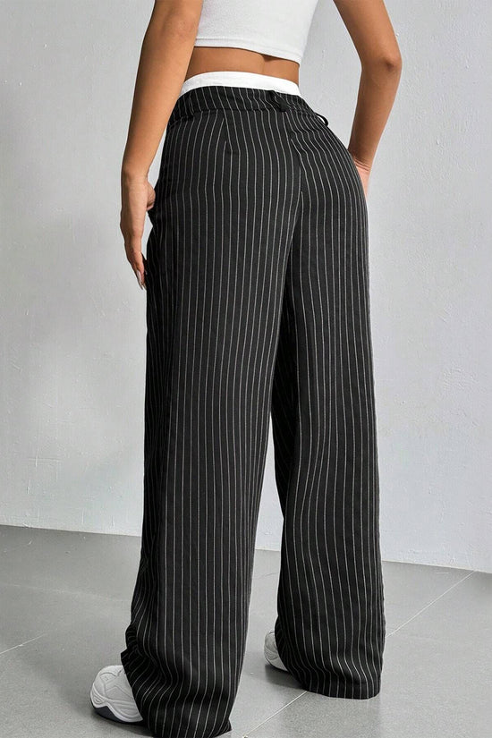 Stripe Printed Trousers Fashion High Waist Straight Leg Pants With Pocket Zipper Casual Suit Pants For Women