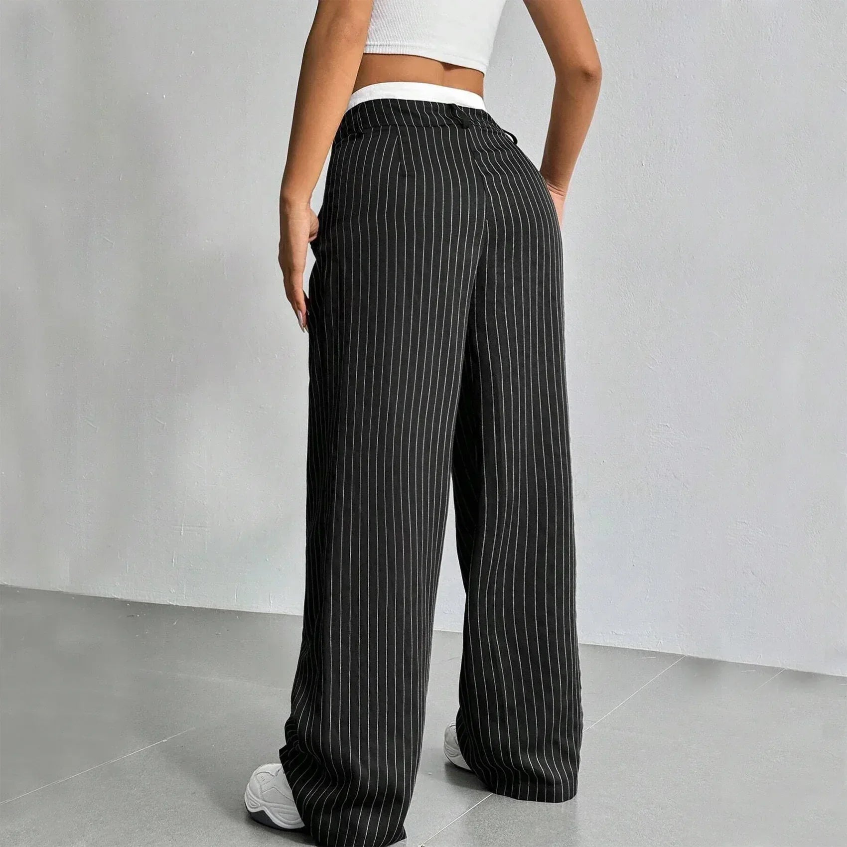 Stripe Printed Trousers Fashion High Waist Straight Leg Pants With Pocket Zipper Casual Suit Pants For Women - DanaFashionstore