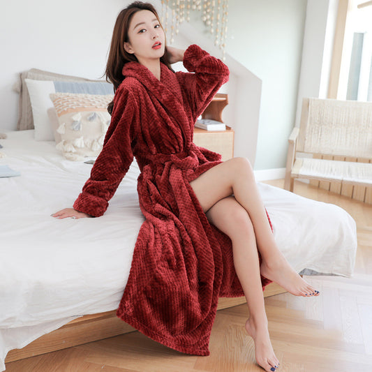 Flannel Nightgown Pineapple Plaid Thickened Long Section Sexy Pajamas Couple Bathrobe Coral Velvet - Dana Fashion