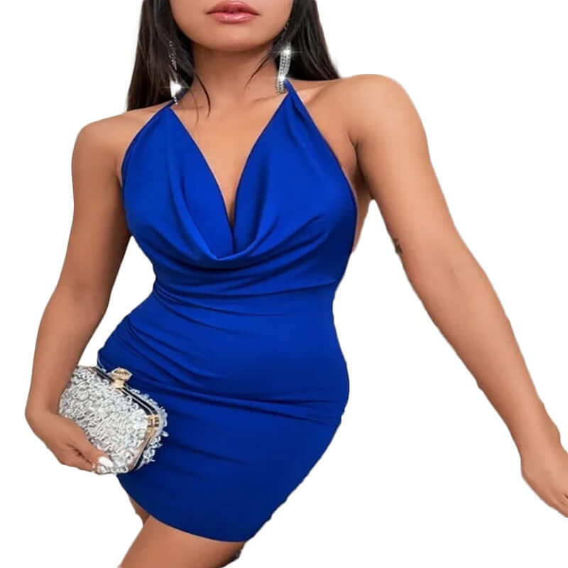Summer Deep V-neck Dress Temperament Sling Backless Halter Dresses Women's Clothing $25.70 Dana Fashion Color: Blue Size: L Women's clothing Overview: Unique design, stylish and beautiful. Good material, comfortable wear. A variety of colors, any choice.