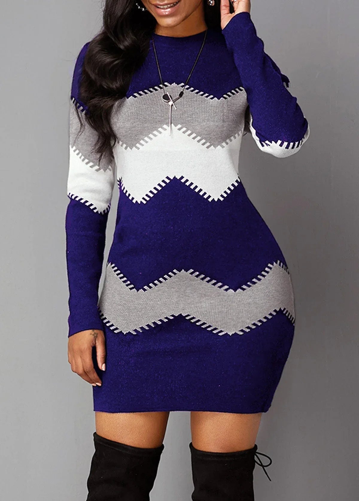 Mid-length Round Neck Long-sleeved Knit Bag Hip Bottoming Dress - DanaFashionstore