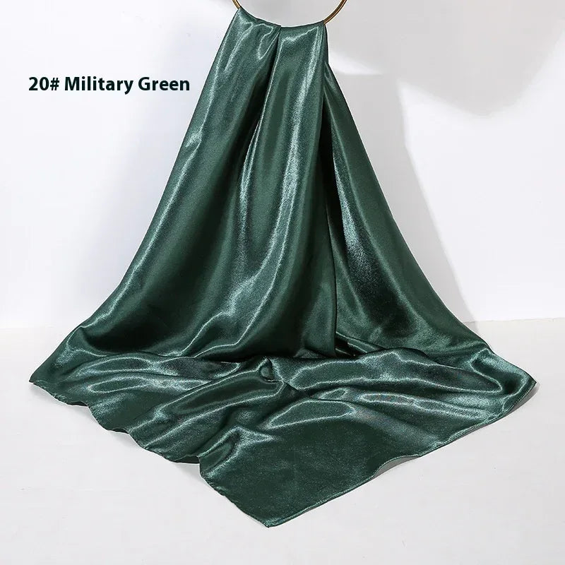 Pure Color Silk Scarf Artificial Silk 90cm Shiny Satin Shawl - DanaFashionstore