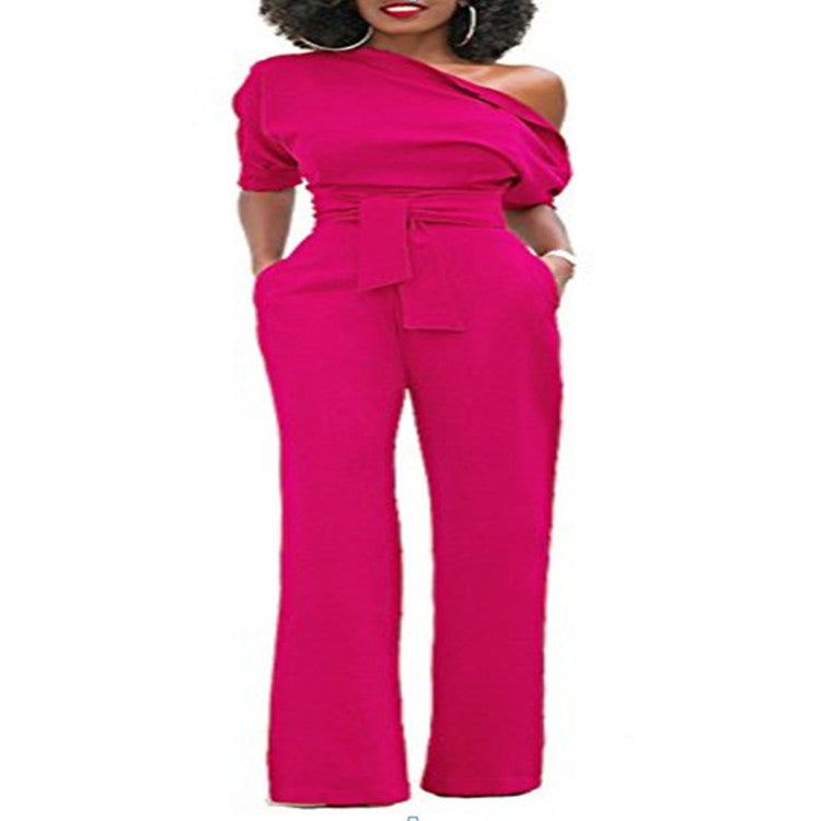 Off-the-shoulder buttoned wide-leg pants