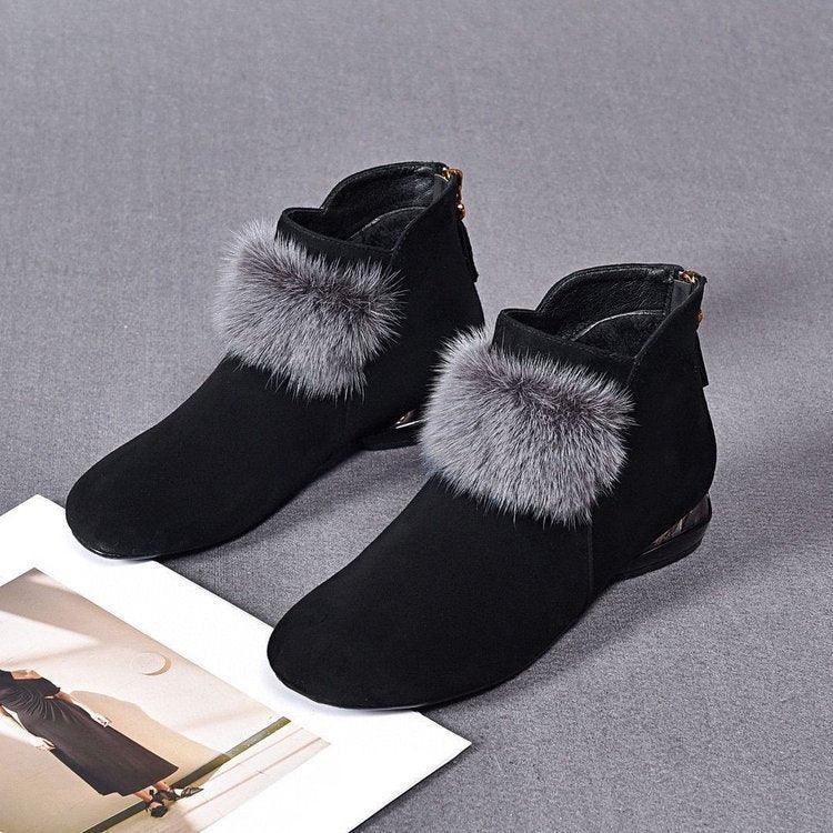 Winter Rubber Back Zipper Artificial Velboa Boots - DanaFashionstore