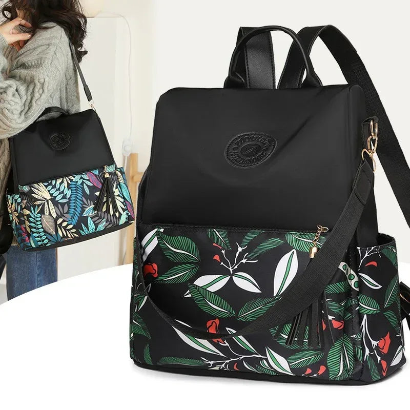 Trendy Printed Oxford Cloth Backpack Female 2024 New Cow Anti-theft Large Capacity Leisure - DanaFashionstore