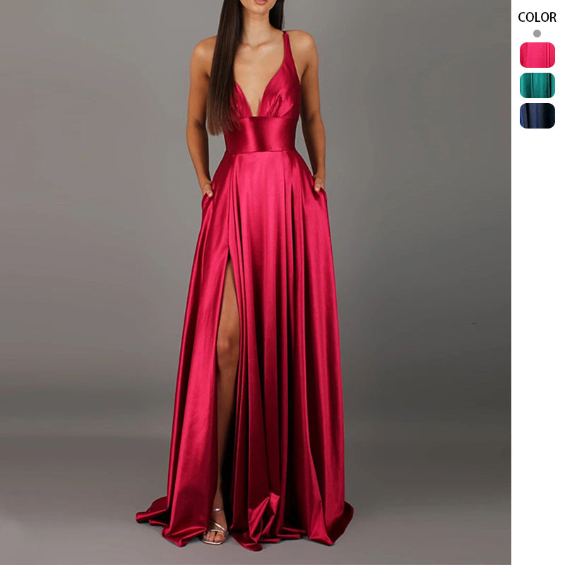 Women's Strap Solid Color V-Neck Dress