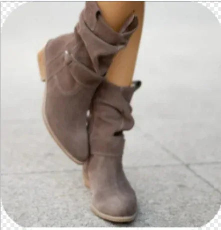 Ins Pointed Toe Mid-calf Boots Fashion Suede Zipper Western Boot Winter Shoes For Women - DanaFashionstore