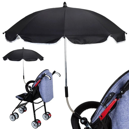 360 Degrees Pram Umbrellas Cart Accessories Adjustable Stroller Umbrella $114.09 Dana Fashion Color: Black Baby & Mother Overview: 1. Umbrella folder can be bent, pressed round buttons, can be rotated to any orientation. 2. High-density silver tape plays