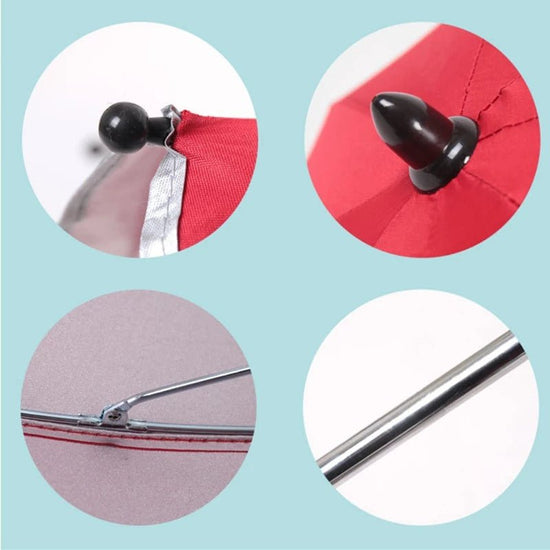 360 Degrees Pram Umbrellas Cart Accessories Adjustable Stroller Umbrella $114.09 Dana Fashion Color: Black Baby & Mother Overview: 1. Umbrella folder can be bent, pressed round buttons, can be rotated to any orientation. 2. High-density silver tape plays